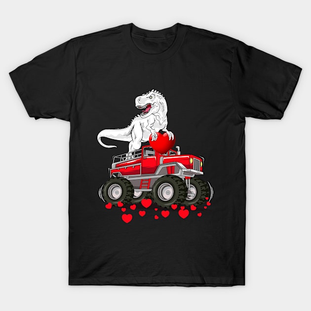 Dinosaur Monster Truck T Rex Valentines Hearts Toddlers Kids T-Shirt T-Shirt by Unique-Tshirt Design